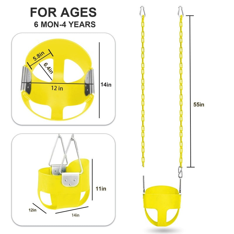 Baby Swing High Back Toddler Bucket Seat w/ Coated Chains & Carabiners, Yellow4