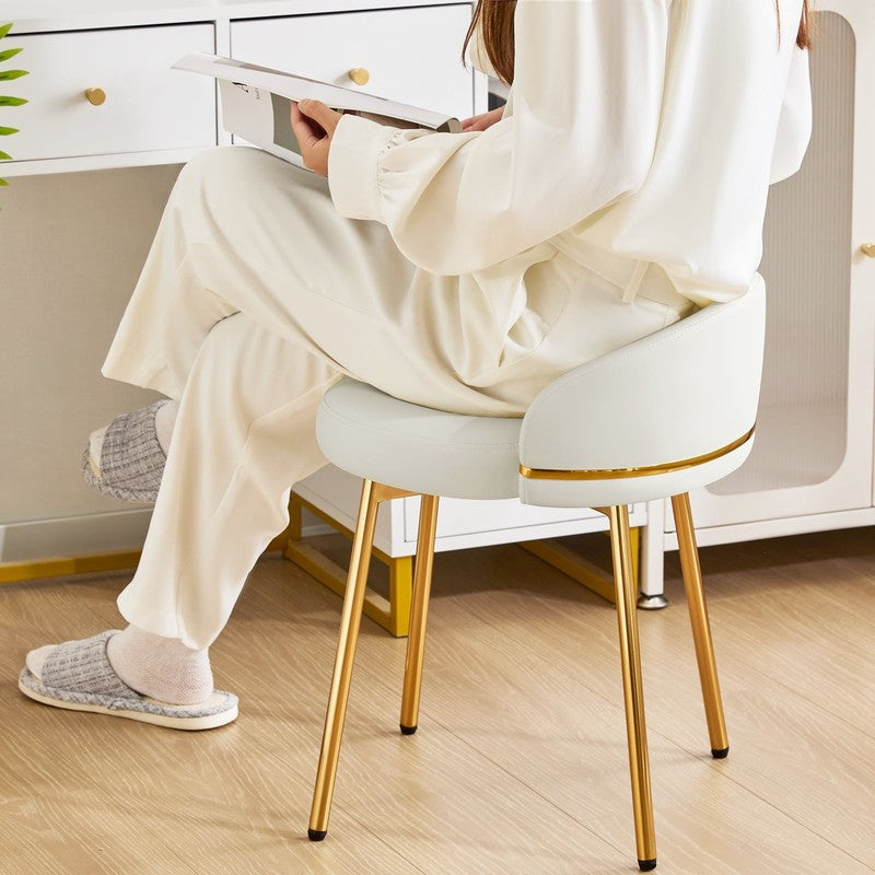 Modern Vanity Makeup Chair White Faux Leather Small Accent Stool4