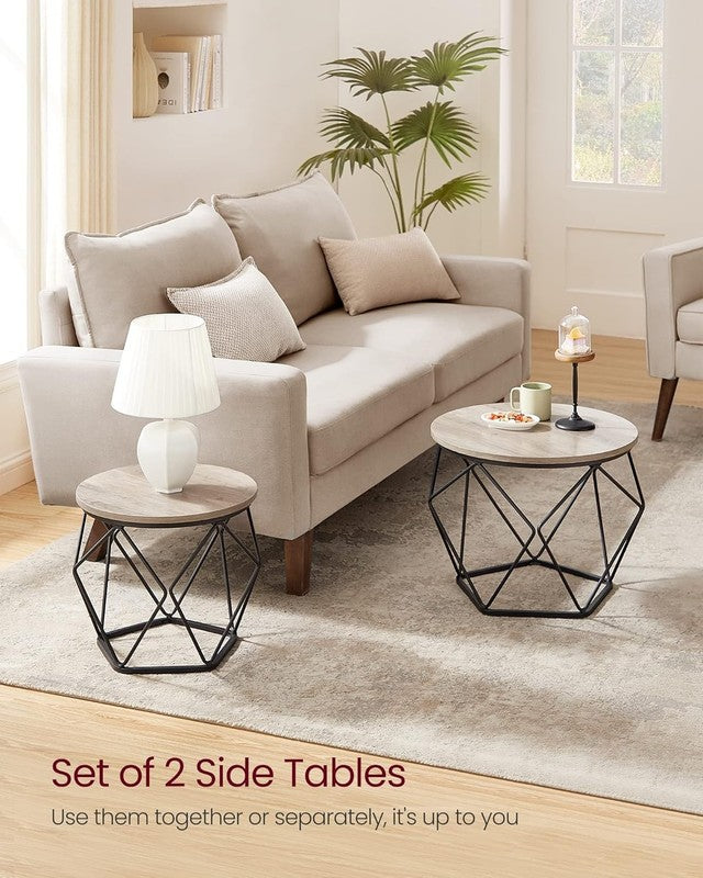 Small Round Coffee Table Set of 2 Steel Frame Side End Tables Greige Black3