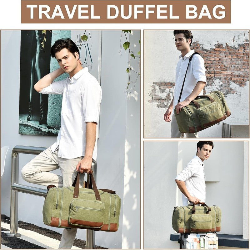 50L Canvas Duffle Bag Army Green w/ Toiletry Bag Travel Gym Weekender Carry On1