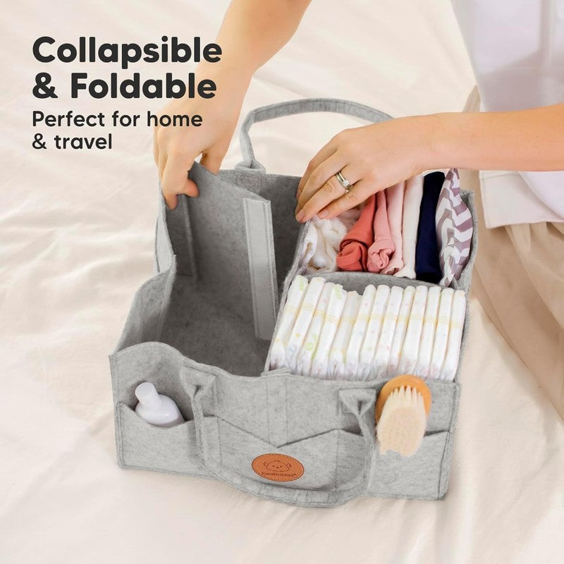 Baby Diaper Caddy Organizer w/ Handle, Portable Nursery & Car Storage Gray4