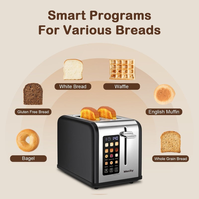 2 Slice Touchscreen Toaster, Stainless Steel, 6 Shade Settings, Wide Slots, Rehe2