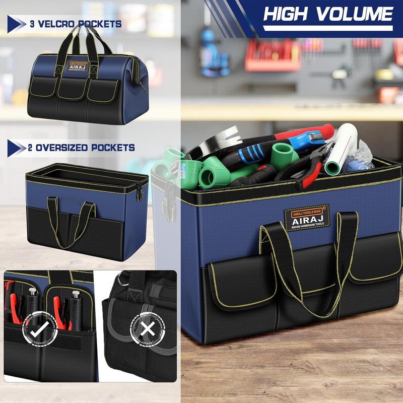 2-Pack Tool Bag Set 18" & 16" Wide Mouth Tote Portable Tool Organizer3