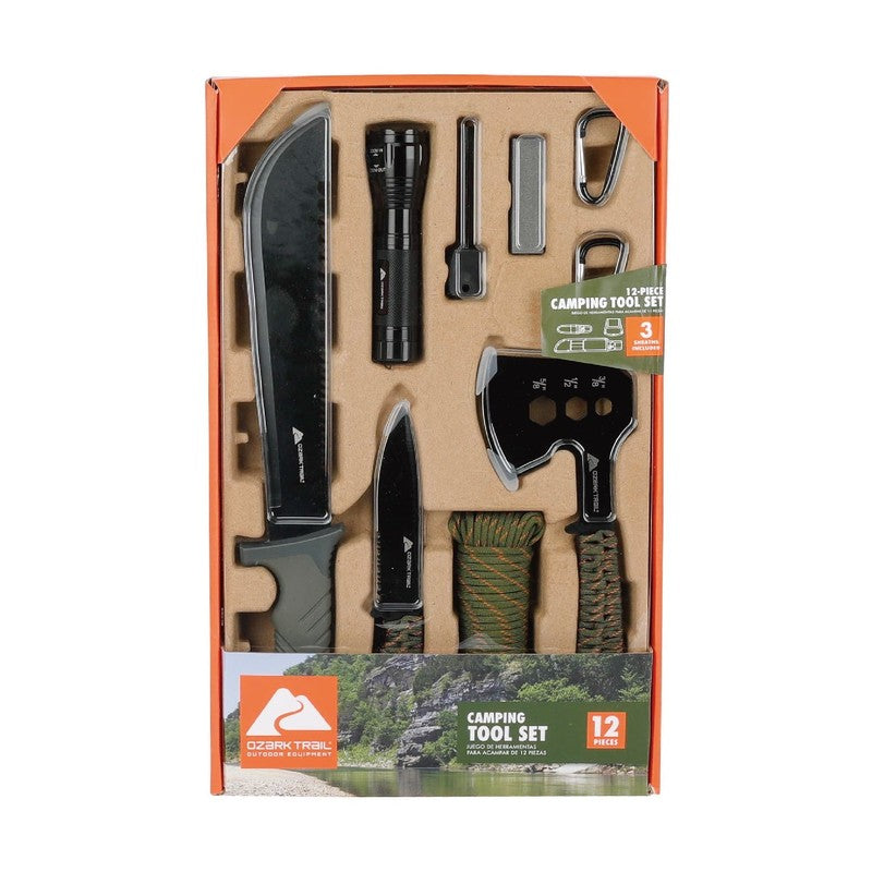 12Pc Camping Multitool Set with Flashlight Machete Knife11