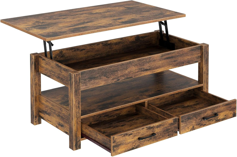 Lift-Top Coffee Table with Drawers Hidden Compartment Rustic Brown6