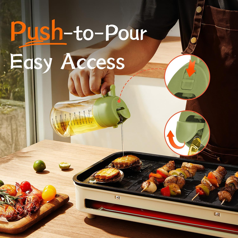 16oz Glass Olive Oil Sprayer 2 in 1 Dispenser Bottle Air Fryer BBQ Green3