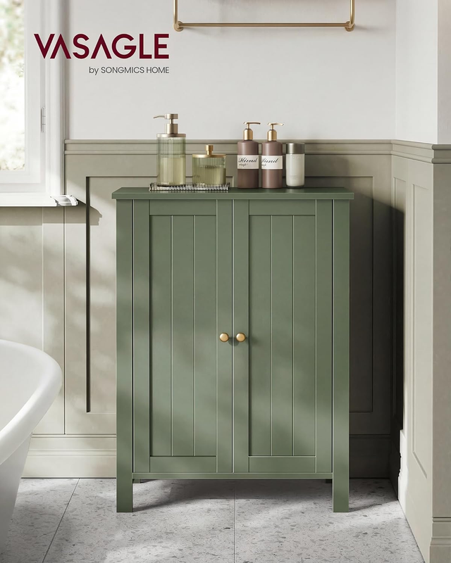 Bathroom Floor Storage Cabinet Forest Green 2 Adjustable Shelves Freestanding1