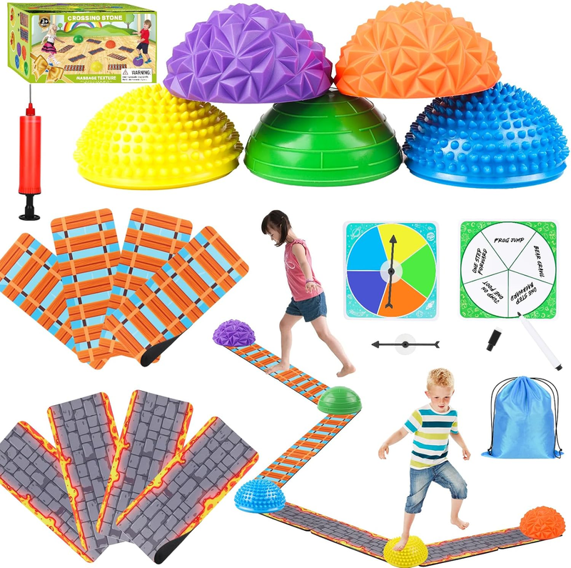 Stepping Stones for Kids, Textured Balance Pods and Floor Mats Set, Inflatable B0
