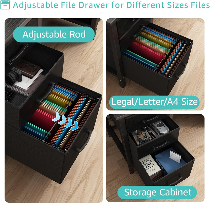 Computer Desk with File Drawers Cabinet, 47 Inch Reversible Home Office Desks wi4