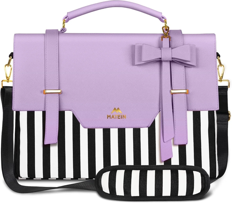 Laptop Tote Bag, 15.6 Inch PU Leather Crossbody Shoulder Handbag for Women, Purp0