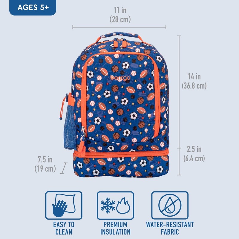 Kids 2 in 1 Backpack and Insulated Lunch Bag Shark Print Water Resistant School4