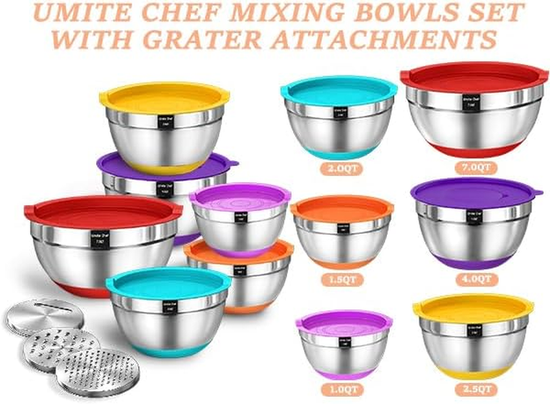 26PC Stainless Steel Mixing Bowls Set Lids Grater Kitchen Gadgets1