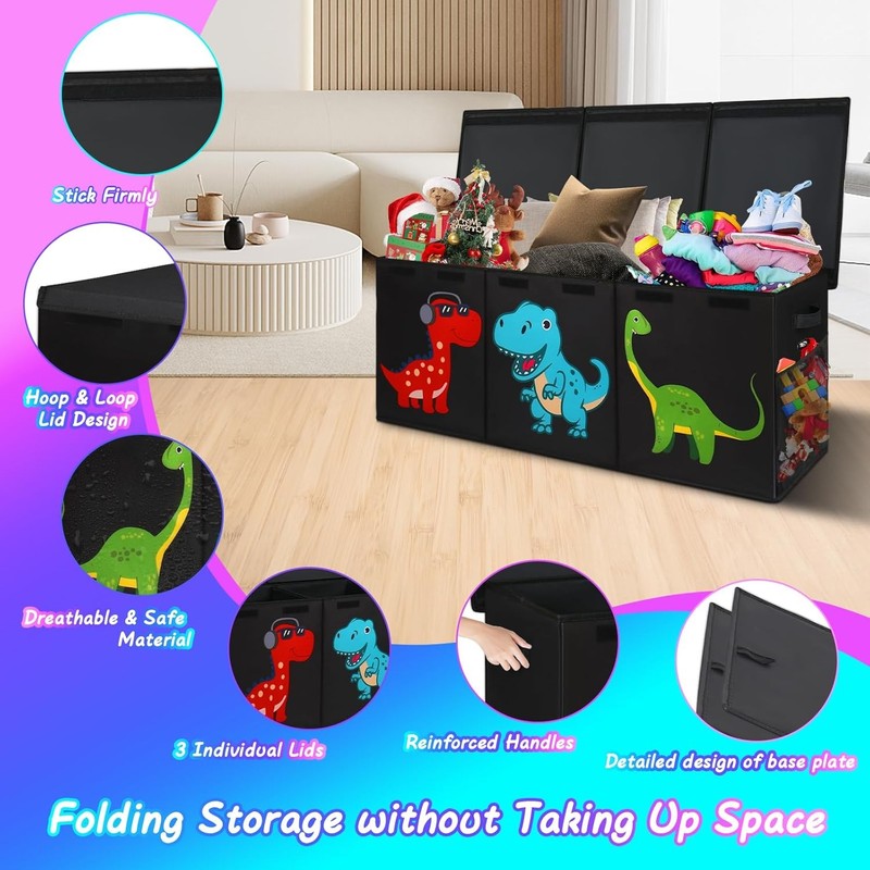 Extra Large Toy Box Chest Collapsible Dinosaur Storage Bin Kids Organizer4