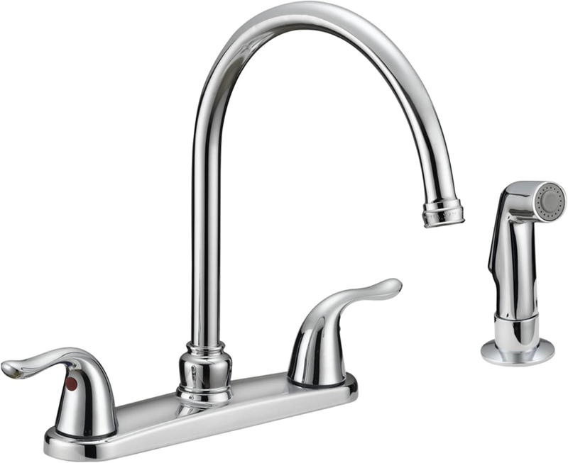 Two-Handle High-Rise Kitchen Faucet with Sidespray, Stainless Steel, EZ-102019