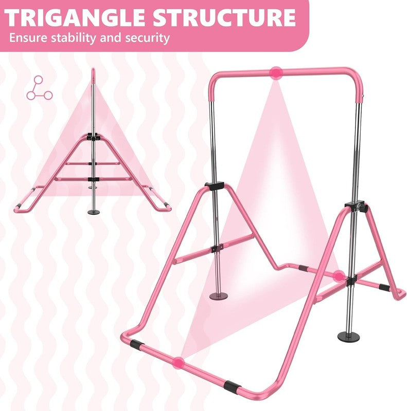 Kids Gymnastics Bar w/ Mat Foldable Adjustable Horizontal Gymnastics Equipment4
