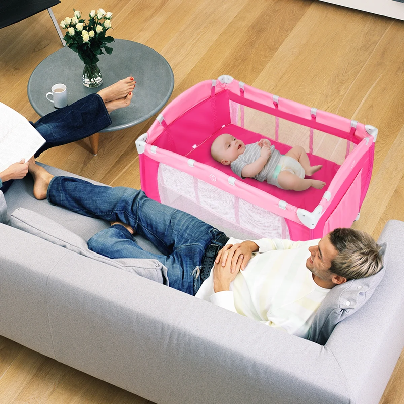 Foldable Baby Crib Playpen Travel Infant Flat Bassinet Bed Mosquito Net Music wi4