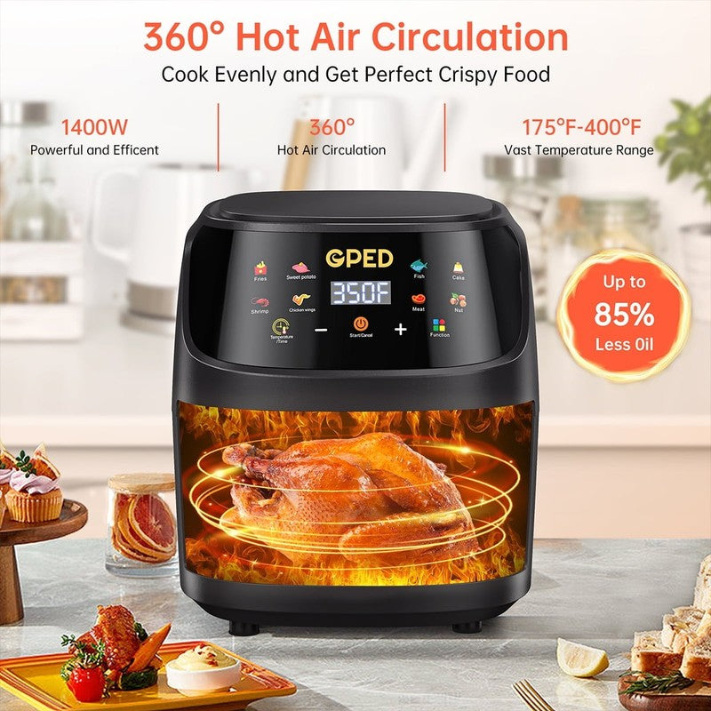 Air Fryer 8 in 1 Oilless Oven Visible Window Nonstick Basket Black 7.5QT5