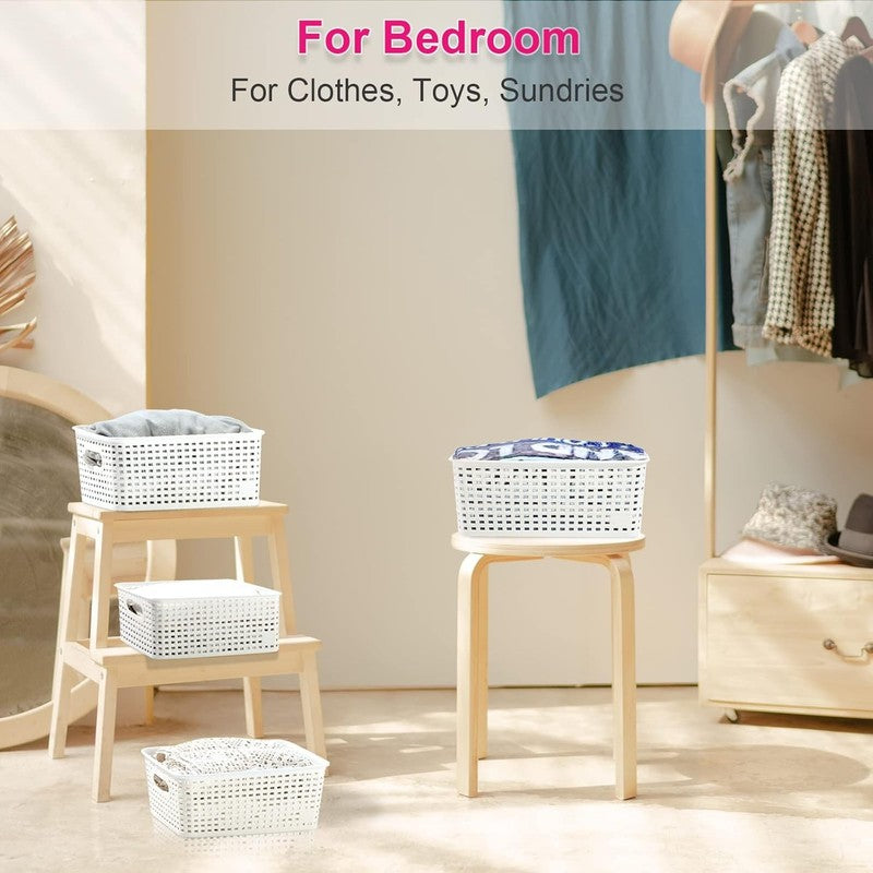 6 Pack Plastic Storage Bins with Lids, Stackable Organizer Baskets White7