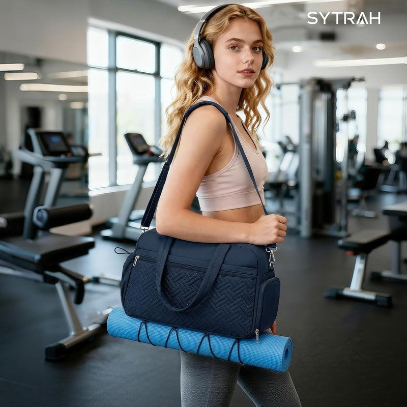 Gym Bag Women Lightweight Duffle Shoe Wet Compartment Yoga Travel Blue2