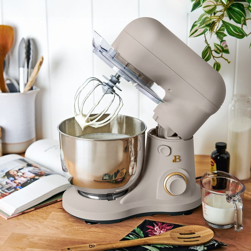 3.5 Qt Stand Mixer Porcini Taupe w/ Flat Beater Dough Hook & Whisk1