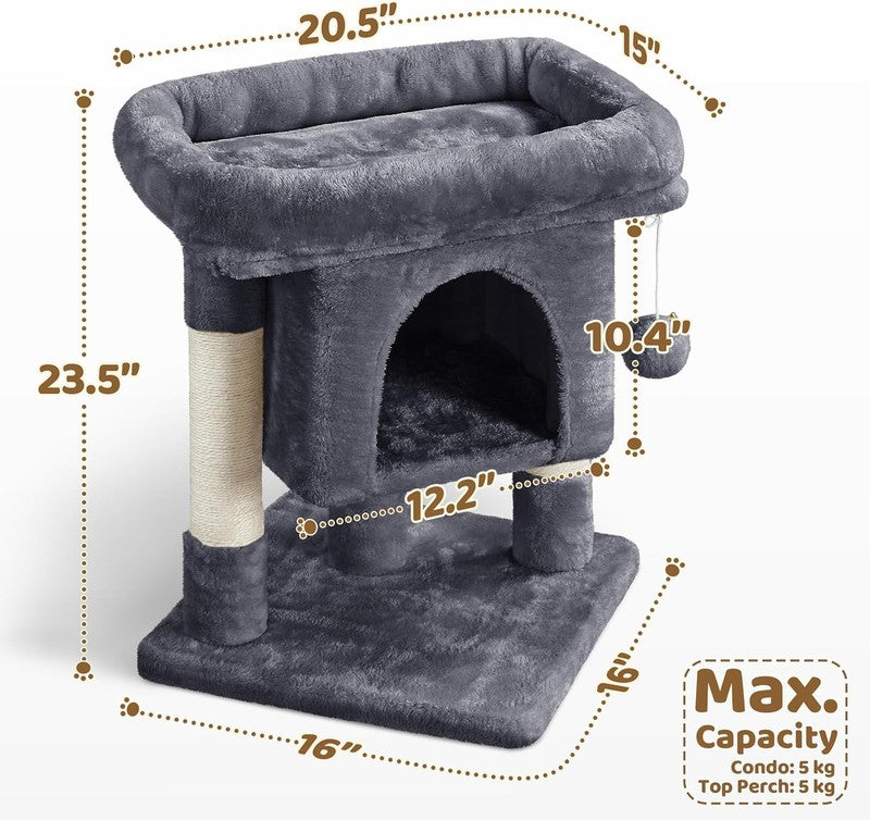 23.5" Cat Tree Tower with Condo, Sisal Scratching Posts & Activity Center2