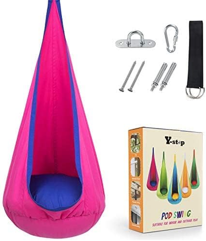 Kids Pod Swing Seat Hanging Hammock Chair Sensory Indoor Outdoor Blue Pink5