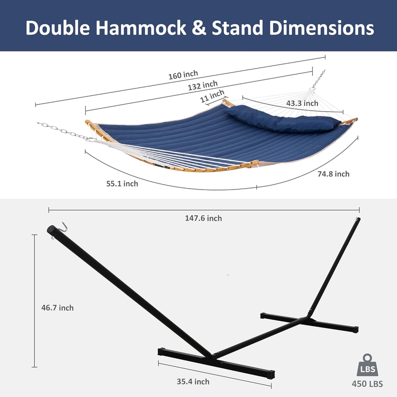 Outdoor Hammock with Stand Portable Heavy Duty w/ Pillow Balance Ropes Blue5