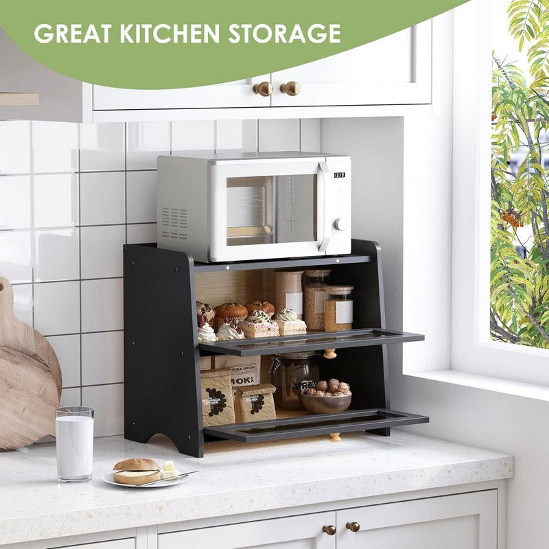 Double Layer Bread Box Large Wooden Farmhouse Bread Storage with Windows4