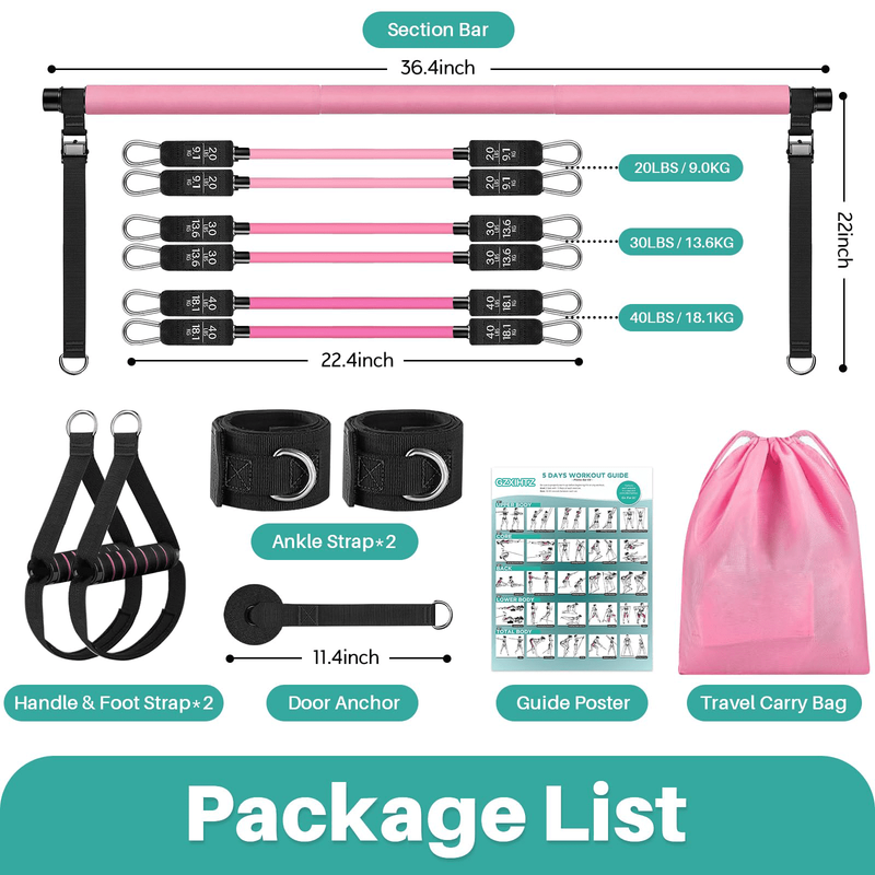 Pilates Bar Kit with Resistance Bands,Pilates Bar with Stackable Bands Workout E8