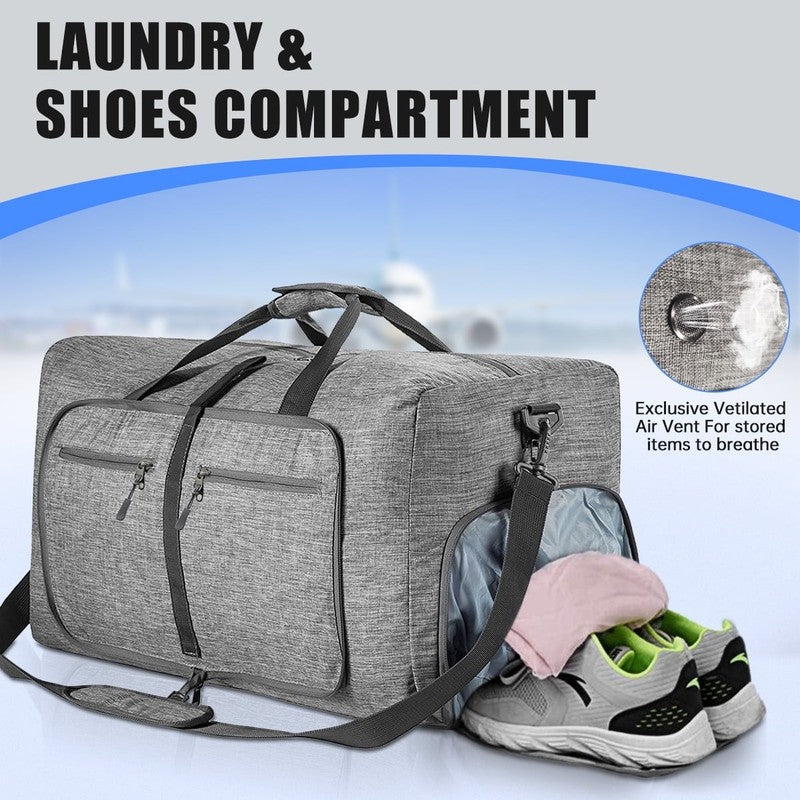 Travel Duffle Bag, 65L Foldable Weekender Bags for Women with Shoe Compartment,6