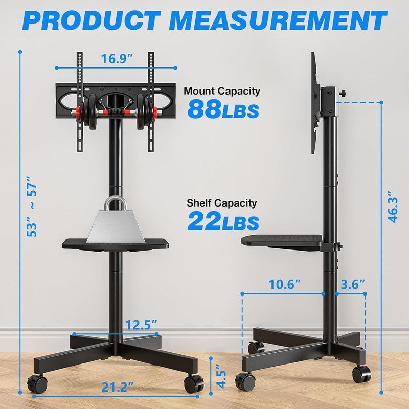 Mobile TV Stand with Wheels for 23–60" TVs up to 88 lbs, Shelf & Tilt6