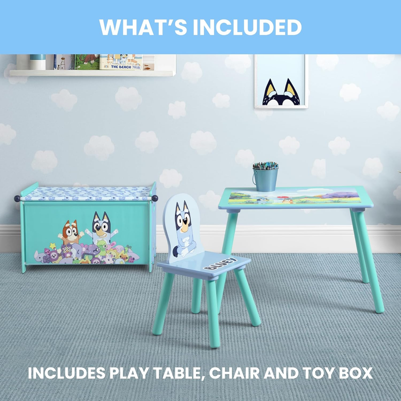 Bluey 3 Piece Toddler Playroom Set – Includes Table, Chair and Toy Box, Blue2