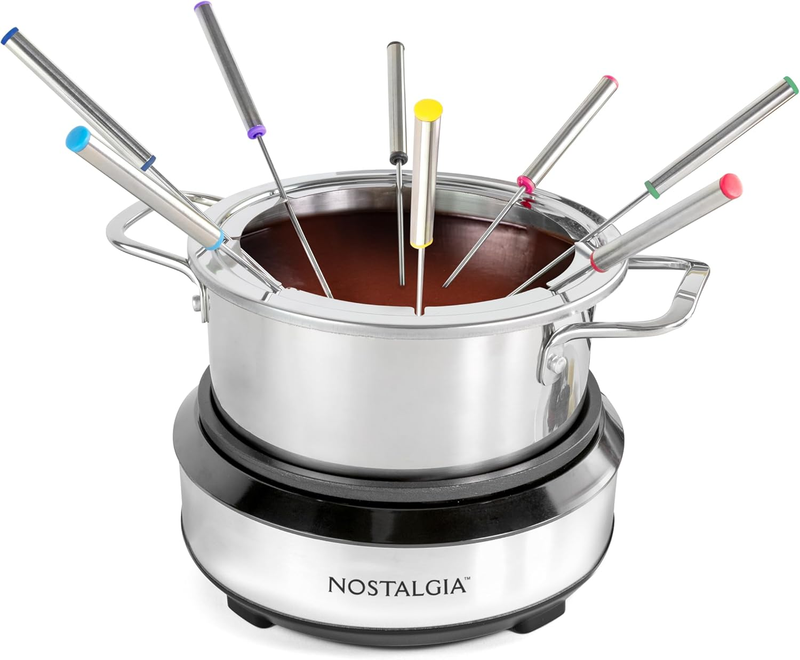 Electric Fondue Pot, 8-Cup, 8 Forks, Temp Control, Stainless Steel0
