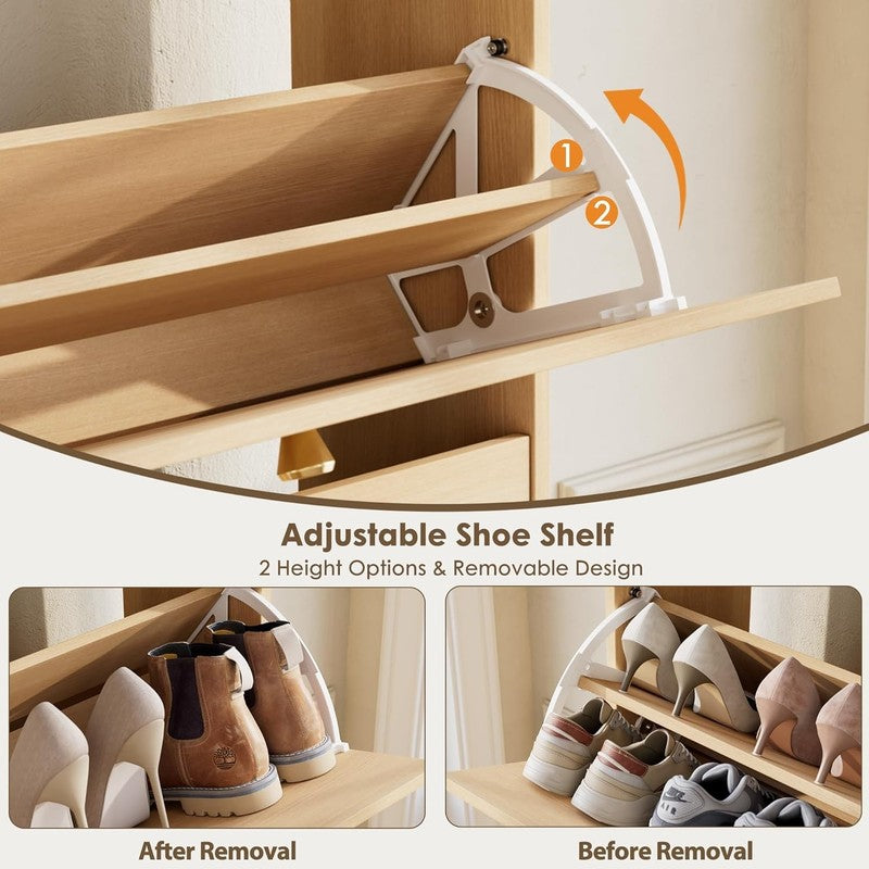 Slim Shoe Storage Cabinet Hidden Rack Organizer Entryway Hallway Natural Oak6