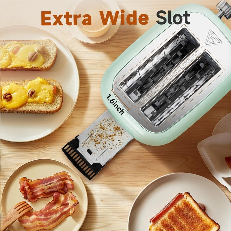 Retro 2 Slice Toaster Aqua Green - Wide Slots, Bagel, Defrost, 6 Shade3