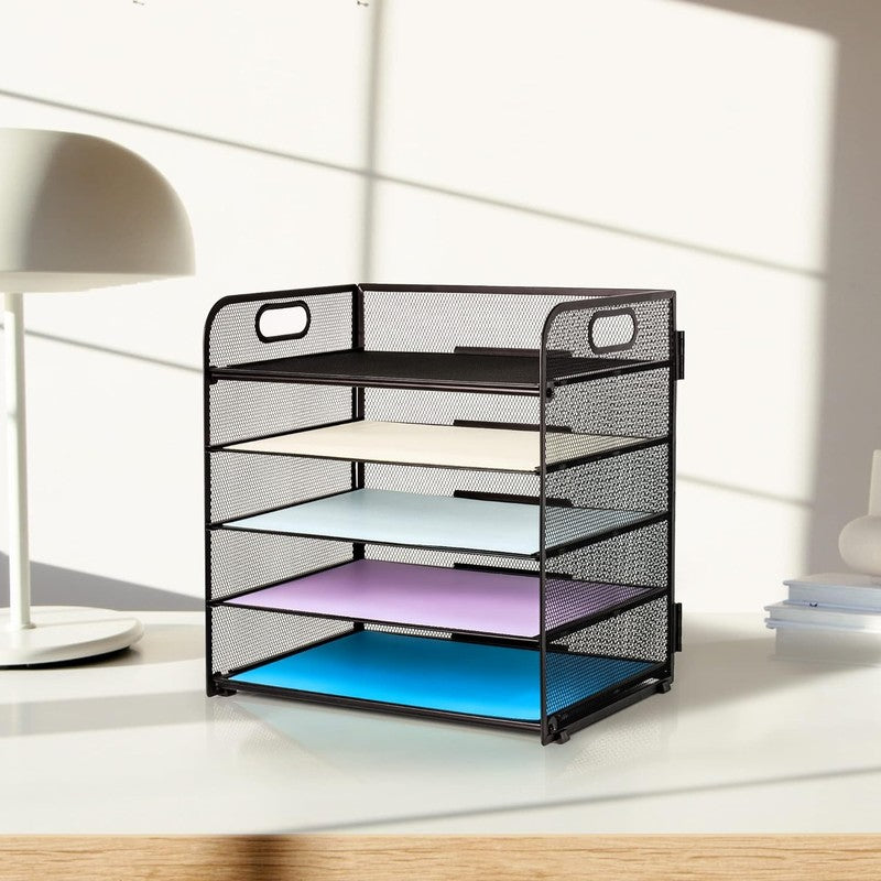 5-Compartment Mesh Paper Organizer with Handle for Office & Home Use6