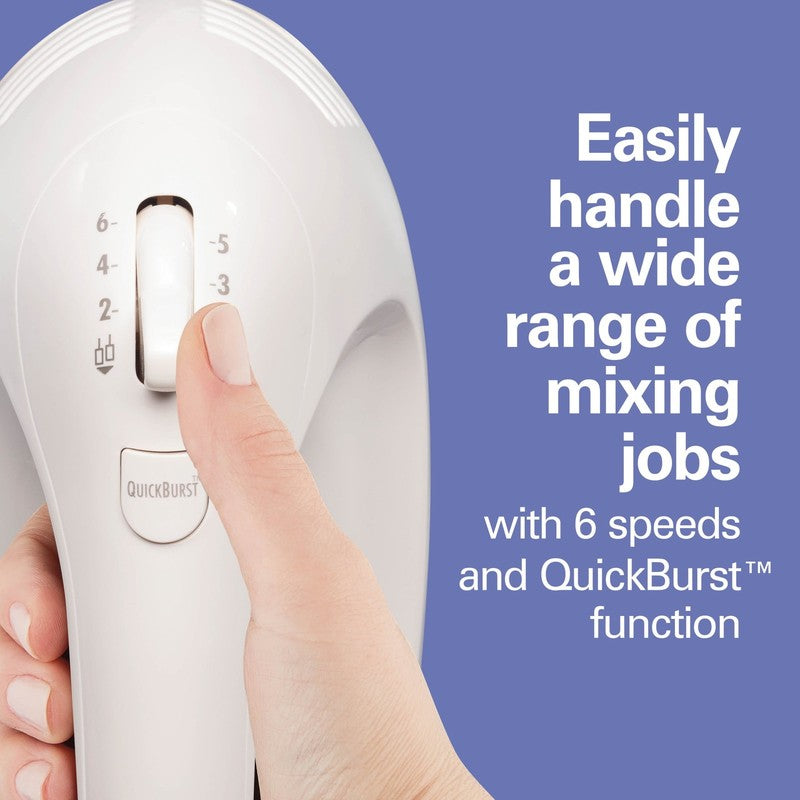 6-Speed Electric Hand Mixer Easy Clean Beaters 7 Attachments Case White Kitchen5