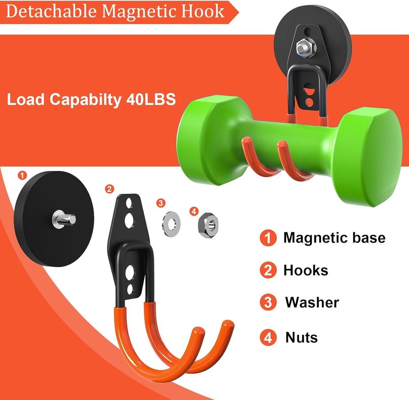 Heavy Duty Storage Magnetic Utility Hooks Large Garage Magnet Hooks with Anti-Sl6