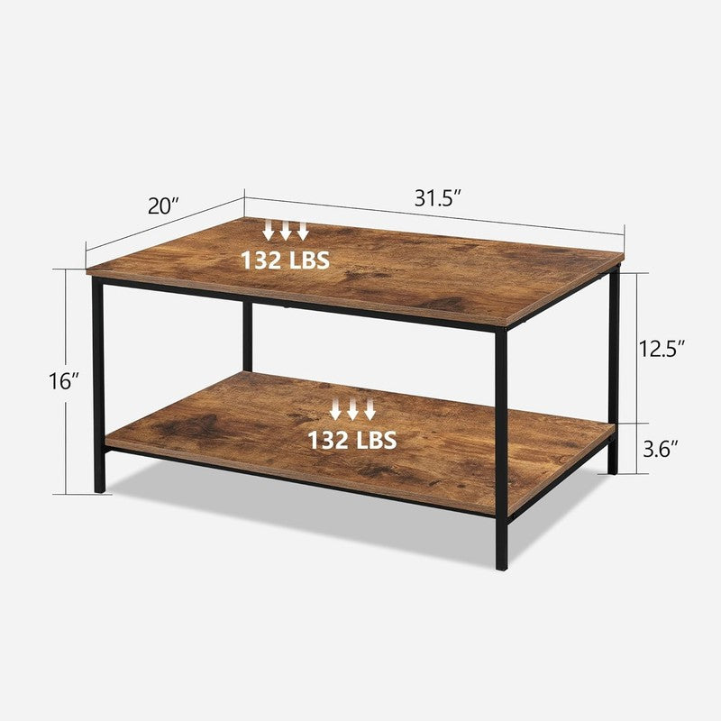 Small Brown Wood & Metal Coffee Table with Storage Shelf for Living Room2
