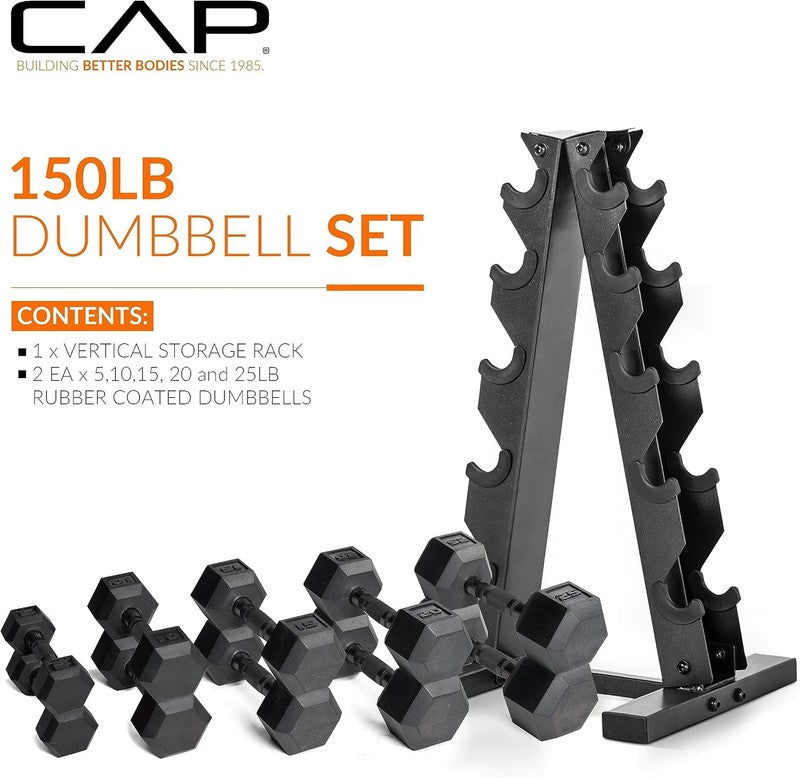 150lb Coated Hex Dumbbell Set w/ Vertical Rack Multiple Options Green1