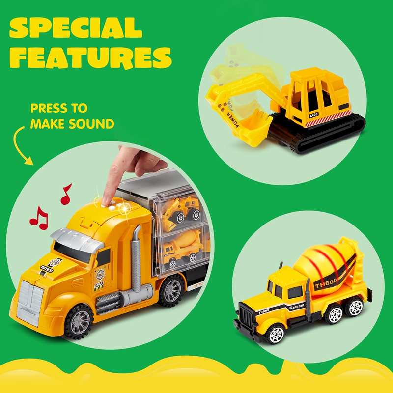 25 in 1 Construction Truck Toy Set with 12 Vehicles 12 Worker Figures Sound Ligh4