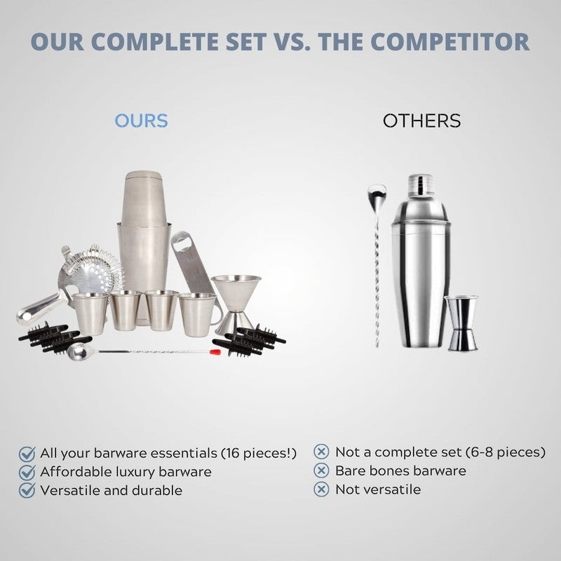 16 Pc Cocktail Shaker Bar Tool Set - Silver5