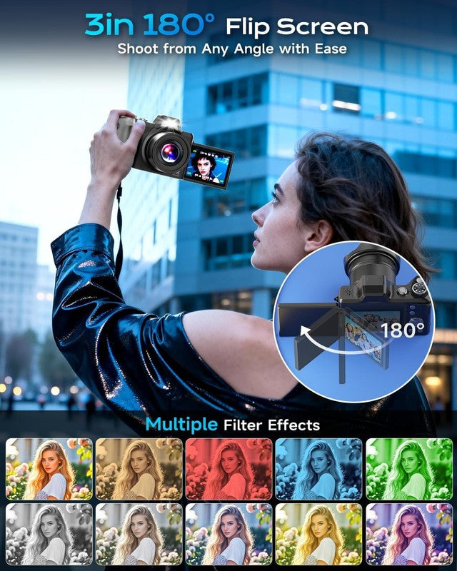 4K Digital Camera 56MP Vlogging 16X Zoom 3" Flip Screen Lens Hood for YouTube5