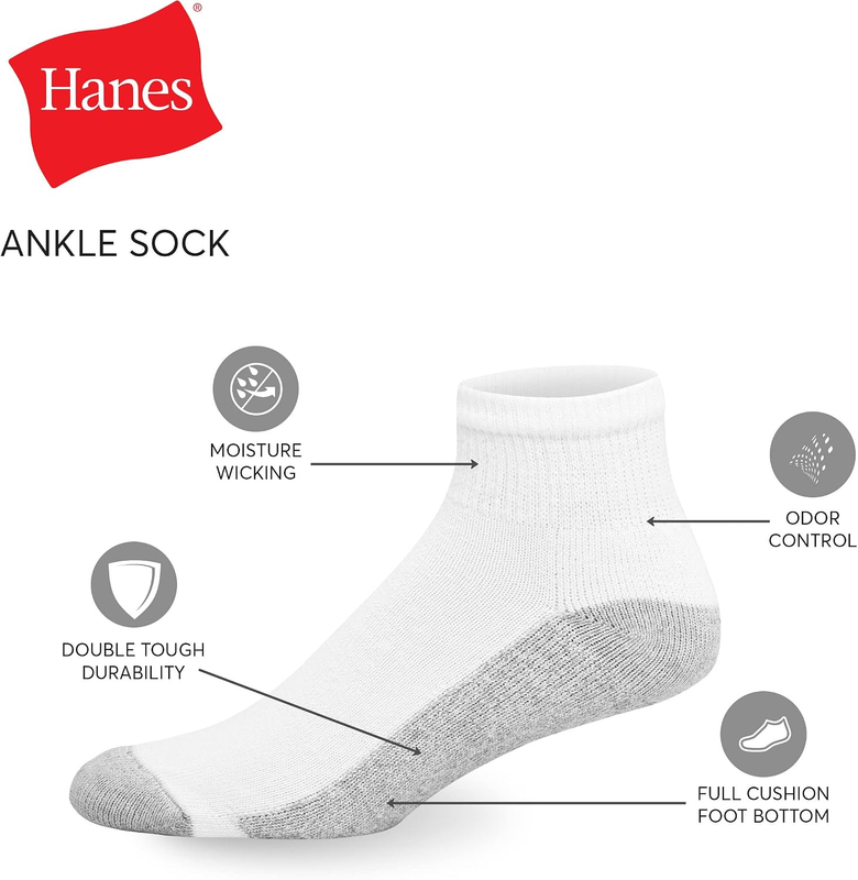 Men’s Double Tough Crew Socks Moisture Wicking Work Socks Black White Pack3
