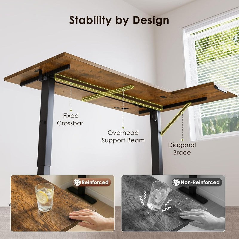 55'' Electric L Shaped Standing Desk Height Adjustable Corner Desk Rustic Brown6