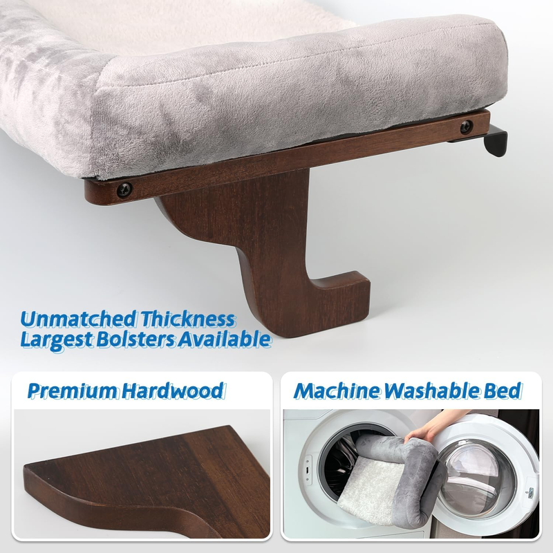 Cat Window Perch Sill Hammock Bed Large Hardwood Metal Frame Dark Wood Gray 24in5
