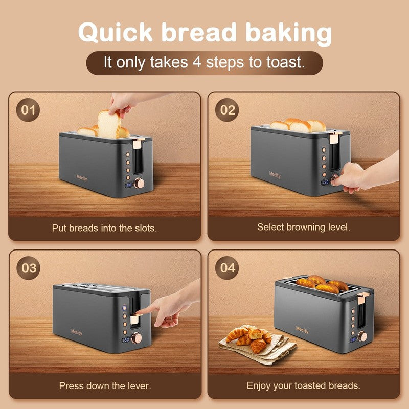 4-Slice Stainless Steel Toaster Digital Timer 1300W Crumb Tray Grey2