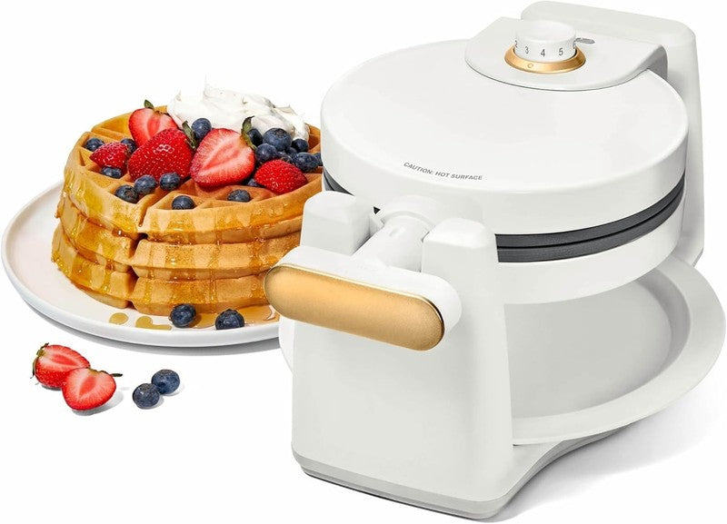 Rotating Belgian Waffle Maker, Black, by Drew Barrymore Flower, Makes 1-Inch Thi1