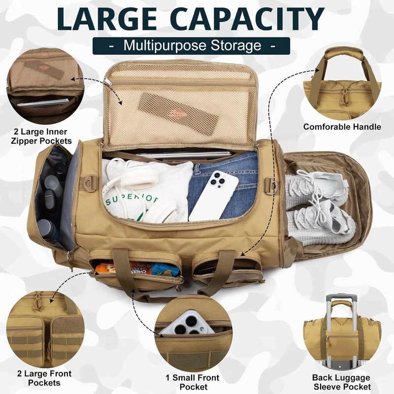 50L Sports Travel Duffle Bag Shoe Compartment Wet Pocket Overnight Bag3