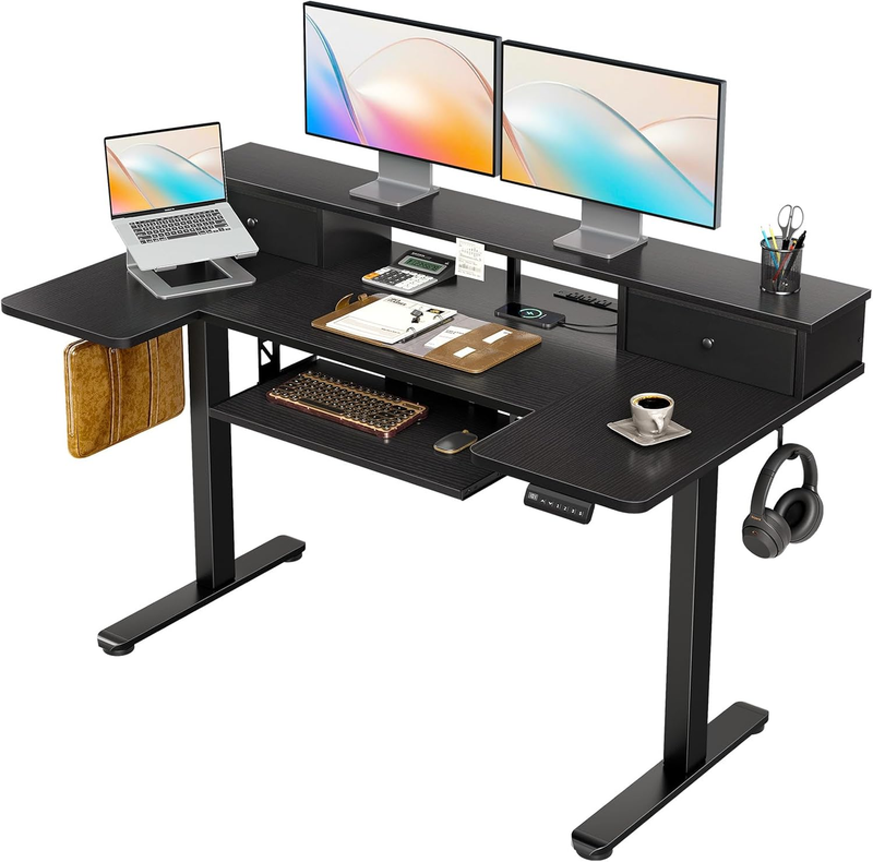 55'' U Shaped Electric Standing Desk w/ Drawers Sit Stand Home Office Black10